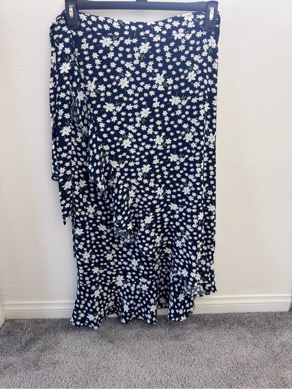 Navy Floral Ruffle Wrap Skirt